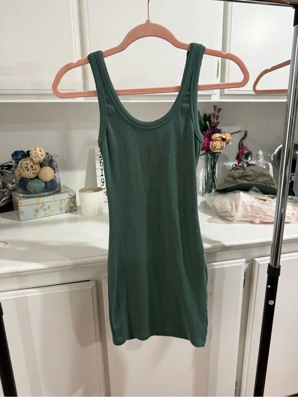 Green Ribbed Tank Dress - Picture 1 of 2